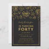 Invitation Elégante Gold Floral 40e fête d'anniversaire (Devant)