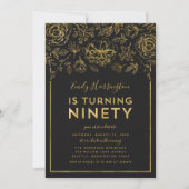 Invitation Elégante Gold Floral 90e fête d'anniversaire (Devant)