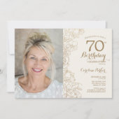 Invitation Elégante Gold Floral Photo 70e anniversaire (Devant)