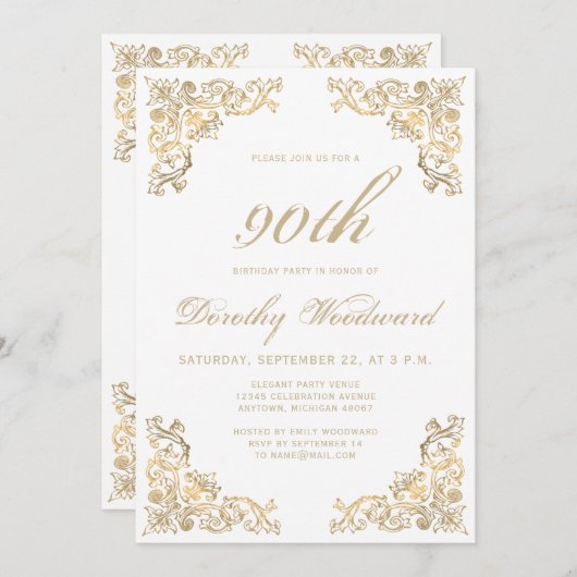 Invitation Elégante Gold Frame fête d'anniversaire (Devant / Derrière)