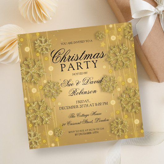 Invitation Élégante Gold Glam Fête de Noël
