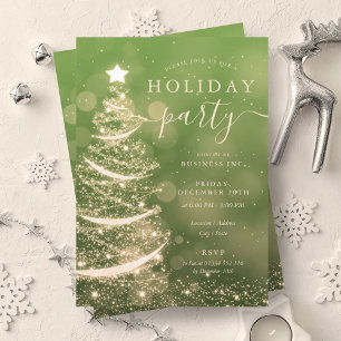 Invitation Elégante Gold Green Christmas Tree Company Holiday