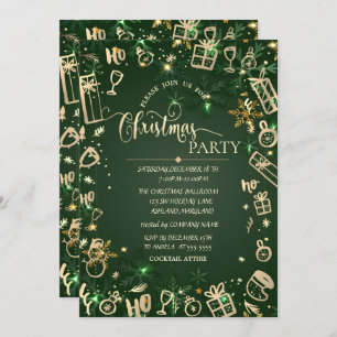 Invitation Elégante Gold Green Holiday Christmas Company