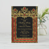 Invitation Elégante Gold Marocaine Style Rouge Anniversaire (Debout devant)