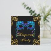 Invitation Elégante Gold Navy Blue Masquerade Party (Debout devant)