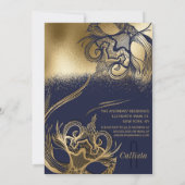 Invitation Elégante Gold Navy Masquerade Masque fête d'annive (Dos)