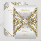 Invitation Elégante Gold Pearl Jewel Argent Anniversaire (Devant / Derrière)