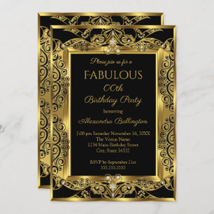 Invitation Elégante Gold Photo Anniversaire Fête Black Damask