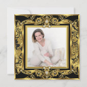 Invitation Elégante Gold Photo fête d'anniversaire Black Flor (Dos)