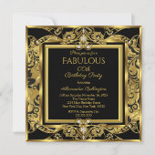 Invitation Elégante Gold Photo fête d'anniversaire Black Flor (Devant)