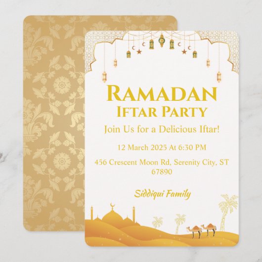 Invitation Elégante Gold Ramadan Iftar Party (Devant / Derrière)