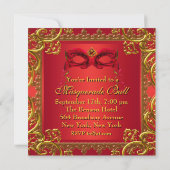 Invitation Elégante Gold Red Mask Red Masquerade Party (Dos)