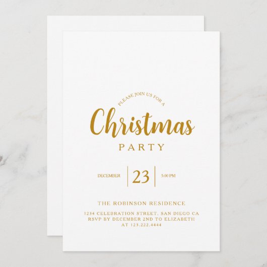Invitation Élégante Gold Script Noël Fête de Noël (Devant / Derrière)