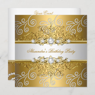 Invitation Elégante Gold Silver Lace Diamond Partie de superp