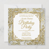 Invitation Elégante Gold Silver White Pearl fête d'anniversai (Devant)
