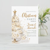 Invitation Élégante Gold Star White Christmas Tree Party (Debout devant)
