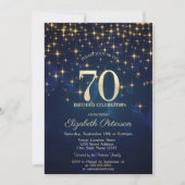 Invitation Elégante Gold Stars Marine Blue 70e anniversaire f (Devant)