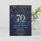 Invitation Elégante Gold Stars Marine Blue 70e anniversaire f (Debout devant)