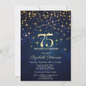 Invitation Elégante Gold Stars Marine Blue 75e anniversaire f (Devant)
