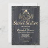 Invitation Elégante Gold Tiara Confetti Princess Sweet 16 (Devant)