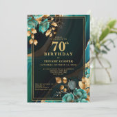 Invitation Elégante Gold Turquoise 70e fête d'anniversaire (Debout devant)