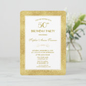 Invitation Elégante Gold & White Border 50e fête d'anniversai (Debout devant)