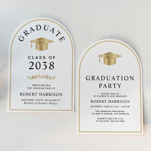Invitation Élégante Gold White College Graduation Party