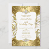 Invitation Elégante Gold White Damask floral fête d'anniversa (Devant)