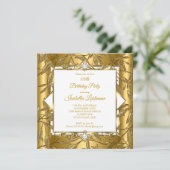 Invitation Elégante Gold White Damask Pearl fête d'anniversai (Debout devant)