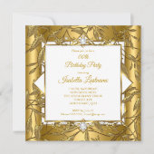 Invitation Elégante Gold White Damask Pearl fête d'anniversai (Devant)