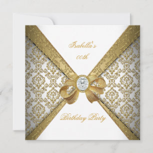 Invitation Elégante Gold White Diamond Damask Anniversaire Pa