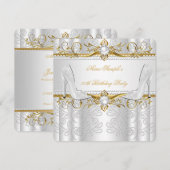 Invitation Elégante Gold White Pearl Diamond High Heels Party (Devant / Derrière)