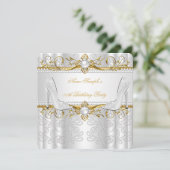 Invitation Elégante Gold White Pearl Diamond High Heels Party (Debout devant)