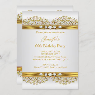 Invitation Elégante Gold White Silver Diamond Anniversaire Pa
