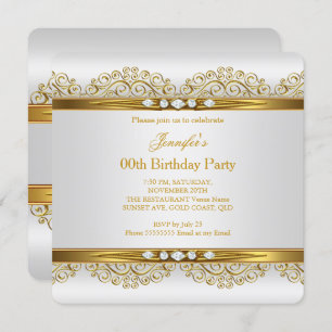 Invitation Elégante Gold White Silver Diamond Anniversaire Pa