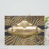 Invitation Elégante Gold Zebra femmes 50ème anniversaire fête (Debout devant)