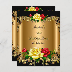 Invitation Elégante Golden Red Yellow Roses Anniversaire fête