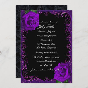Invitation Élégante Goth Purple Rose Fête des mariées