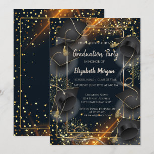 Invitation Élégante Graduation Caps Dots Graduation Party