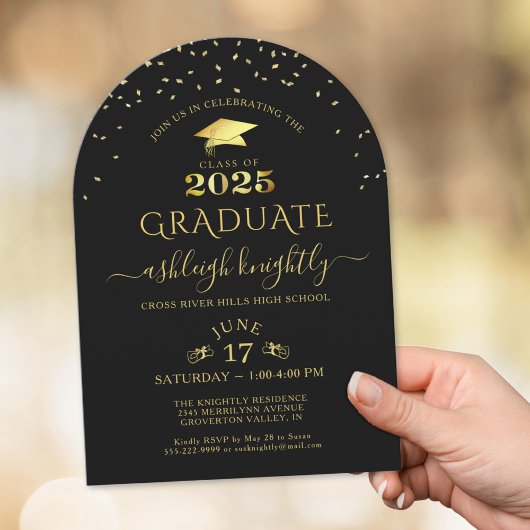 Invitation Élégante Graduation Faux Metallic Gold 2025