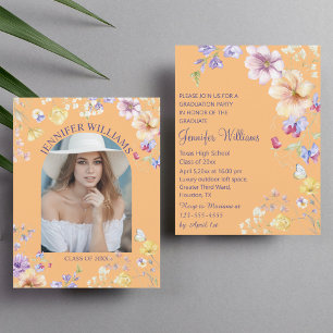 Invitation élégante graduation photo fleur sauvage violet ora