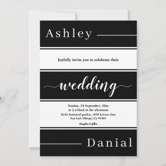 Invitation Elégante Grandes Blancs Et Noirs Mariage moderne (Devant)