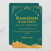 Invitation Elégante Green Gold Ramadan Iftar Party (Devant / Derrière)