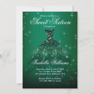 Invitation Élégante Green Sweet 16 Anniversaire
