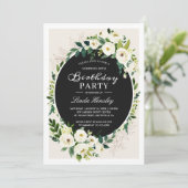 Invitation Elégante Green White Roses Floral fête d'anniversa (Debout devant)