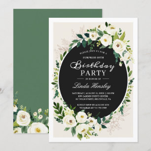 Invitation Elégante Green White Roses Floral fête d'anniversa