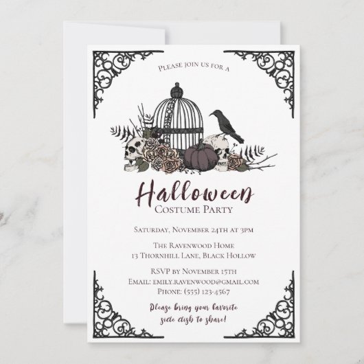 Invitation Élégante Halloween foncé Adulte Costume Party (Devant)