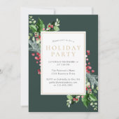 Invitation Elégante Holly Berries Green Holiday Party (Devant)