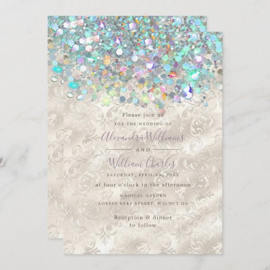 Invitation Élégante Holographie Parties scintillant étincelan (Devant / Derrière)