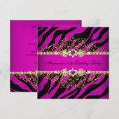Invitation Elégante Hot Pink Gold Black Zebra fête d'annivers (Devant / Derrière)